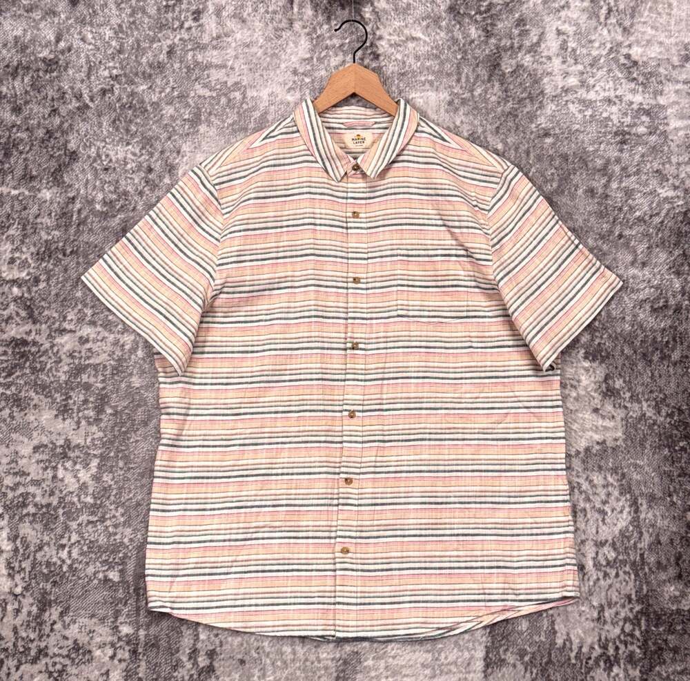 Marine Layer Stretch Salvage Shirt XXL Mens Baja Striped Short Sleeve